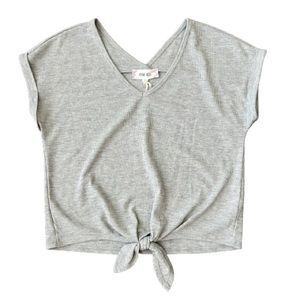 Pink Rose NWT Ribbed Light Heather Gray Cropped Tie at Waist Short Sleeve Shirt